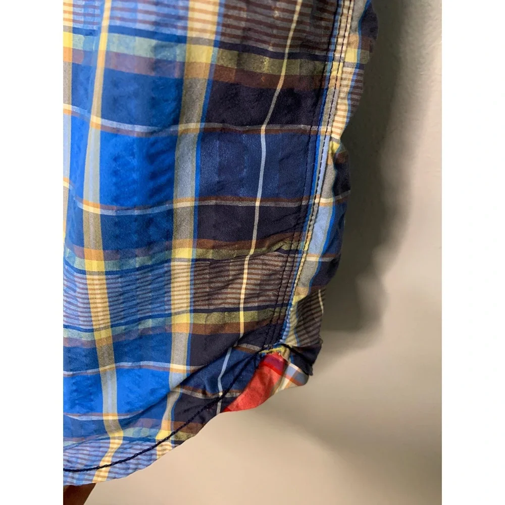 The North Face‎ Mens Plaid Short Sleeve Button Up Shirt Blue Yellow L G